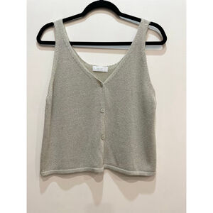 Oak + Fort Sage Green Knit Button Front Tank Top S Minimalist Clean Girl Coastal
